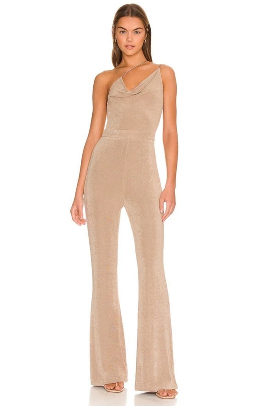 Misha Womens Noelene Jumpsuit Wide Leg Sleeveless Khaki Size 4 Baddie Party Glam